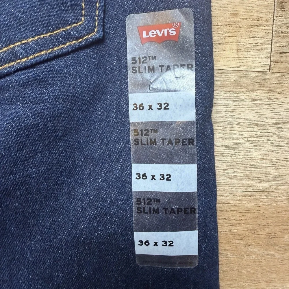 Levis 512 Jeans Men 36x32 Blue Slim‎ Tapered Stretch Denim Dark Indigo Wash NEW